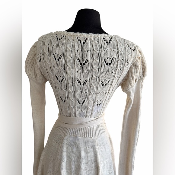 Lacemade Collection Ivory Cable Knit Midi Dress Crochet Lace Cottagecore Medium - Picture 9 of 10